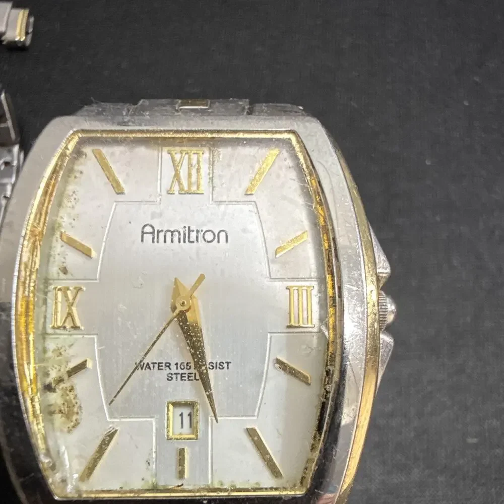2 ARMITRON MENS WRISTWATCHES ONE ROUND ONE SQUARE NEW BATTERIES RUN EXCELLENT